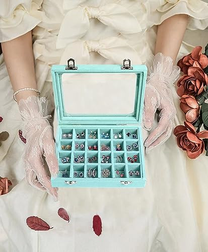 Jewelry Box 24 Grid Velvet Earrings Holder Tray Detachable Earring Case