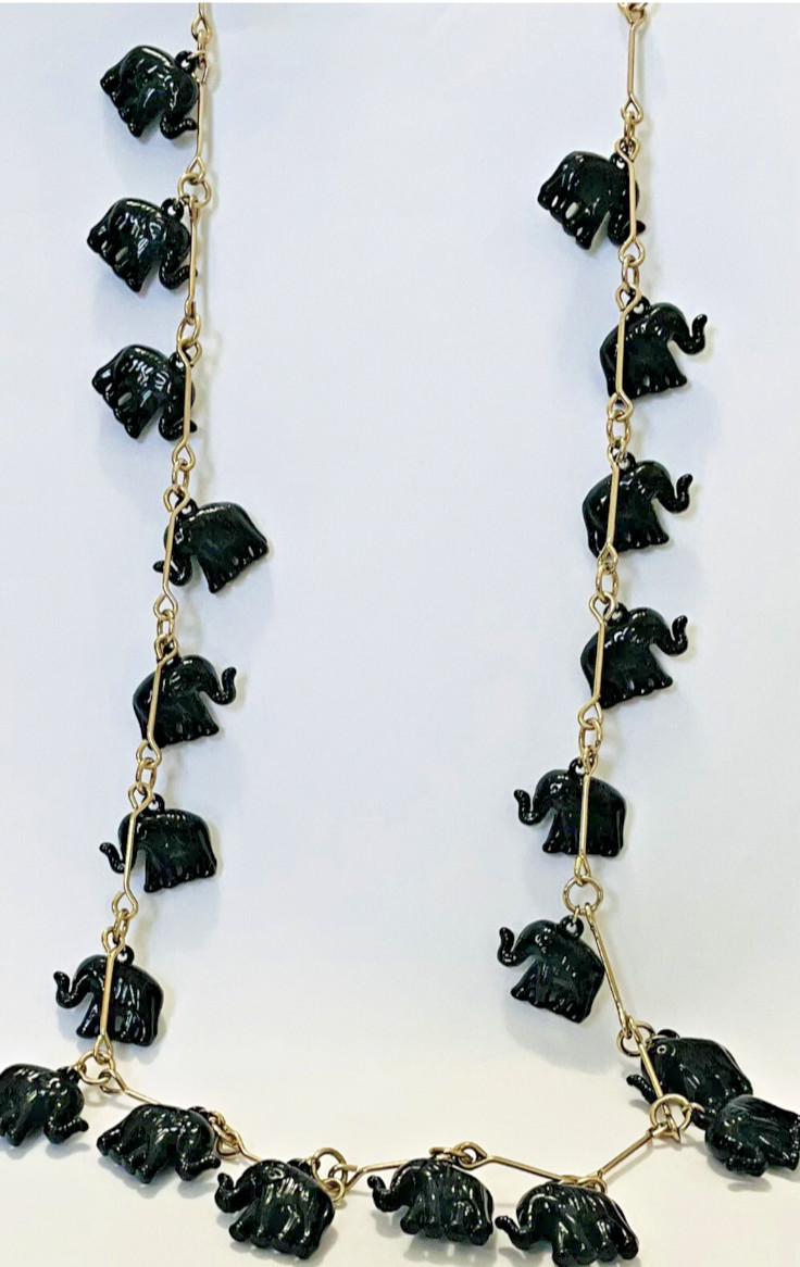 Vintage CN Black Elephants and Goldtone Chain Link Necklace 36″