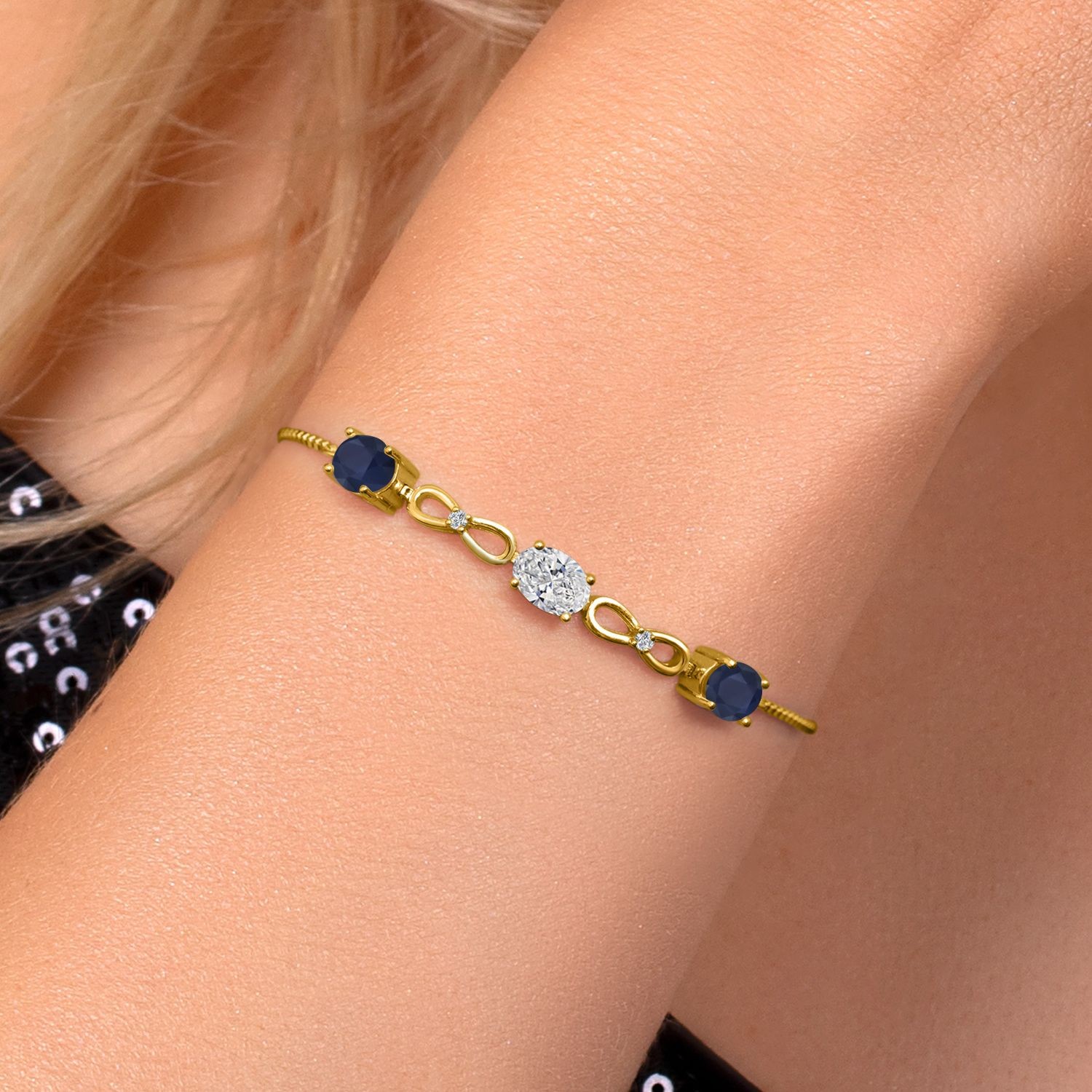 2.70 Ct Lab Grown Diamond Blue Sapphire 18K Yellow Gold Plated Silver Bracelet
