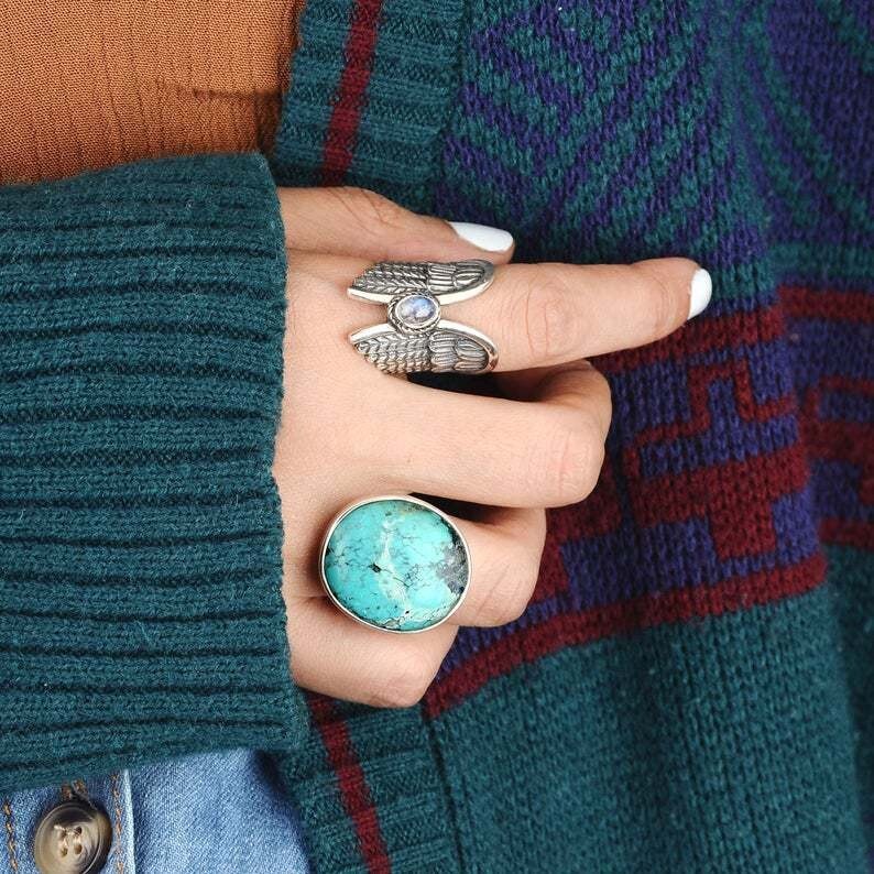 Gift For Girlfriend 925 Silver plated Aesthetic Old Victorian Elongated Ring