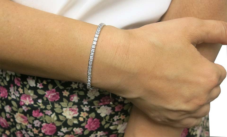 Womens Sterling Silver Cubic Zirconia Adjustable Tennis Bracelet- Square CZ