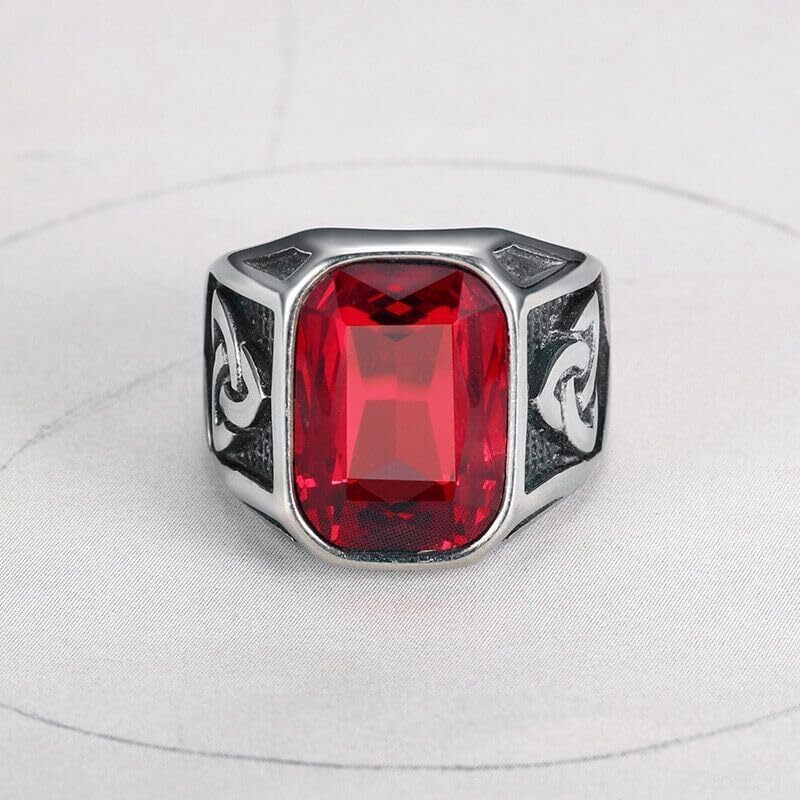 Creative Cool Personality Men’s Red Gem Ring Viking Titanium Steel Trend Jewelry