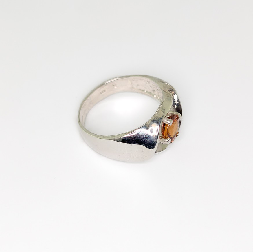1.01 Carat Spessartine Oval Sterling Silver Mens Ring Size 9