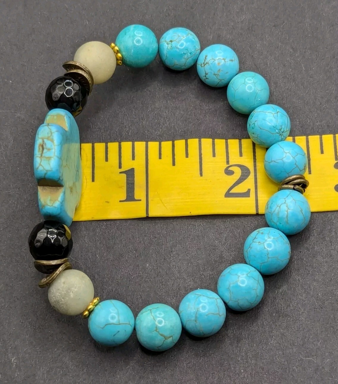 Women’s Stylish Blue Cross Turquoise Beaded Stretch Bracelet (16cm) Small Wrist
