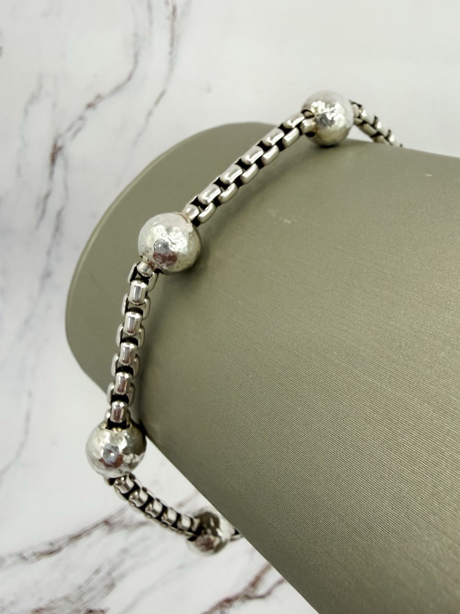 JAI John Hardy 925 SterlingSilver Hammered Ball Station BoxChain Bracelet 8” 15g