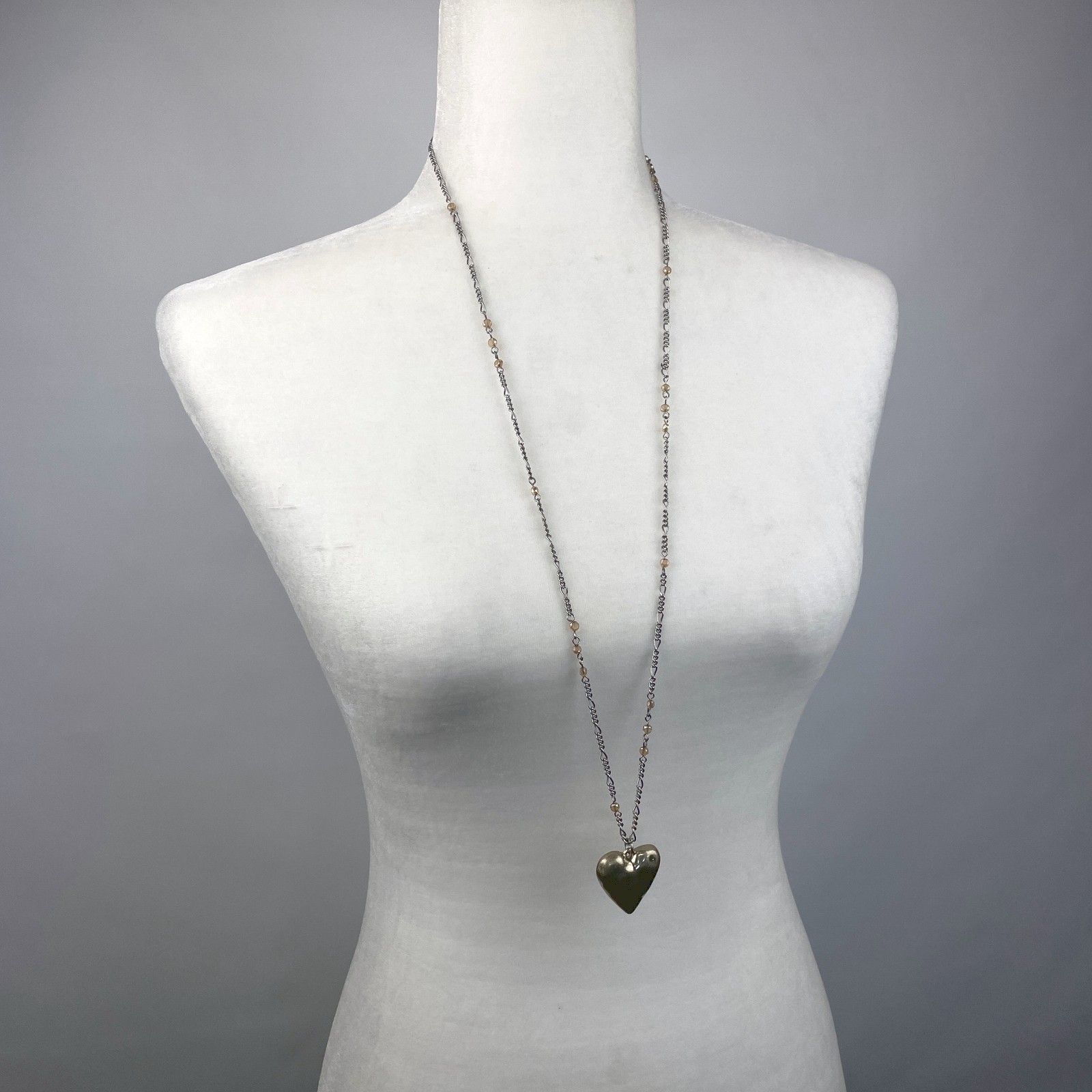 JK By Thirty-One Loving Heart Two-Tone Necklace 34″ Chain Hammered Pendant
