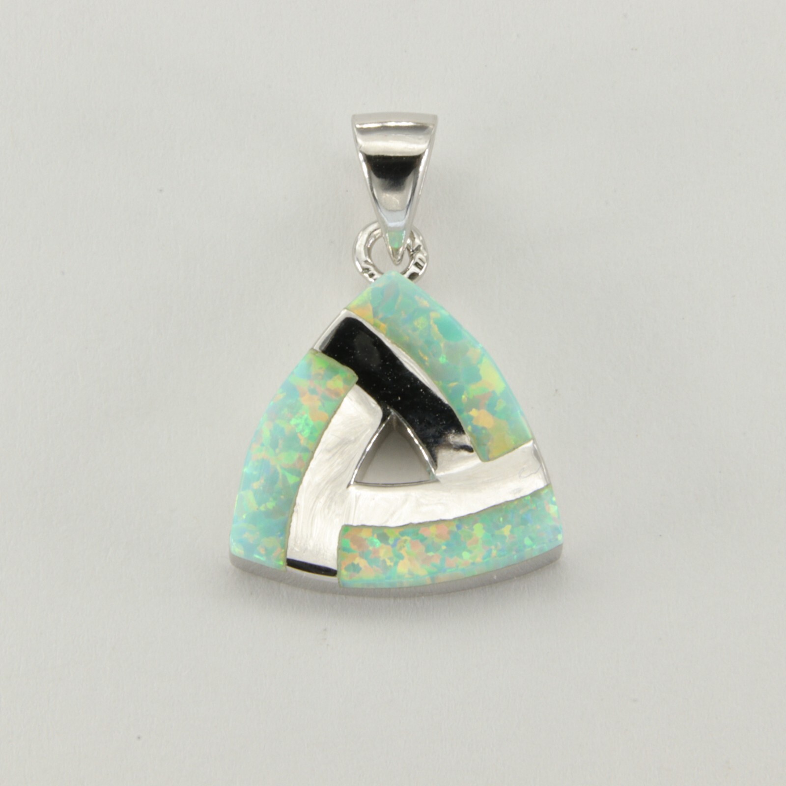 Light Green FIRE OPAL Triangle Drop / Dangle Pendant – 925 STERLING SILVER #314e