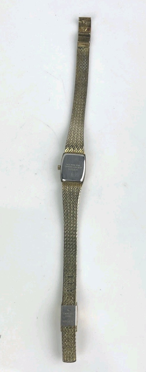 Gruen Precision Women’s Watch 15mm Gold Tone Diamond Accent ADJ. Band New Batt