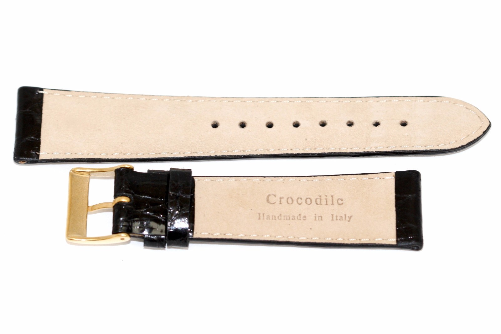 Genuine Crocodile Black Stitched Watch Band Strap Handmade In Italy