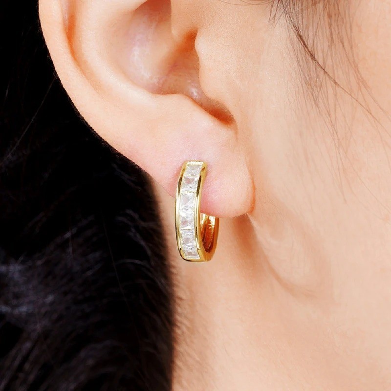 925 Sterling Silver Crystal Huggie Hoop Earrings Womens Girls Jewellery Gift UK