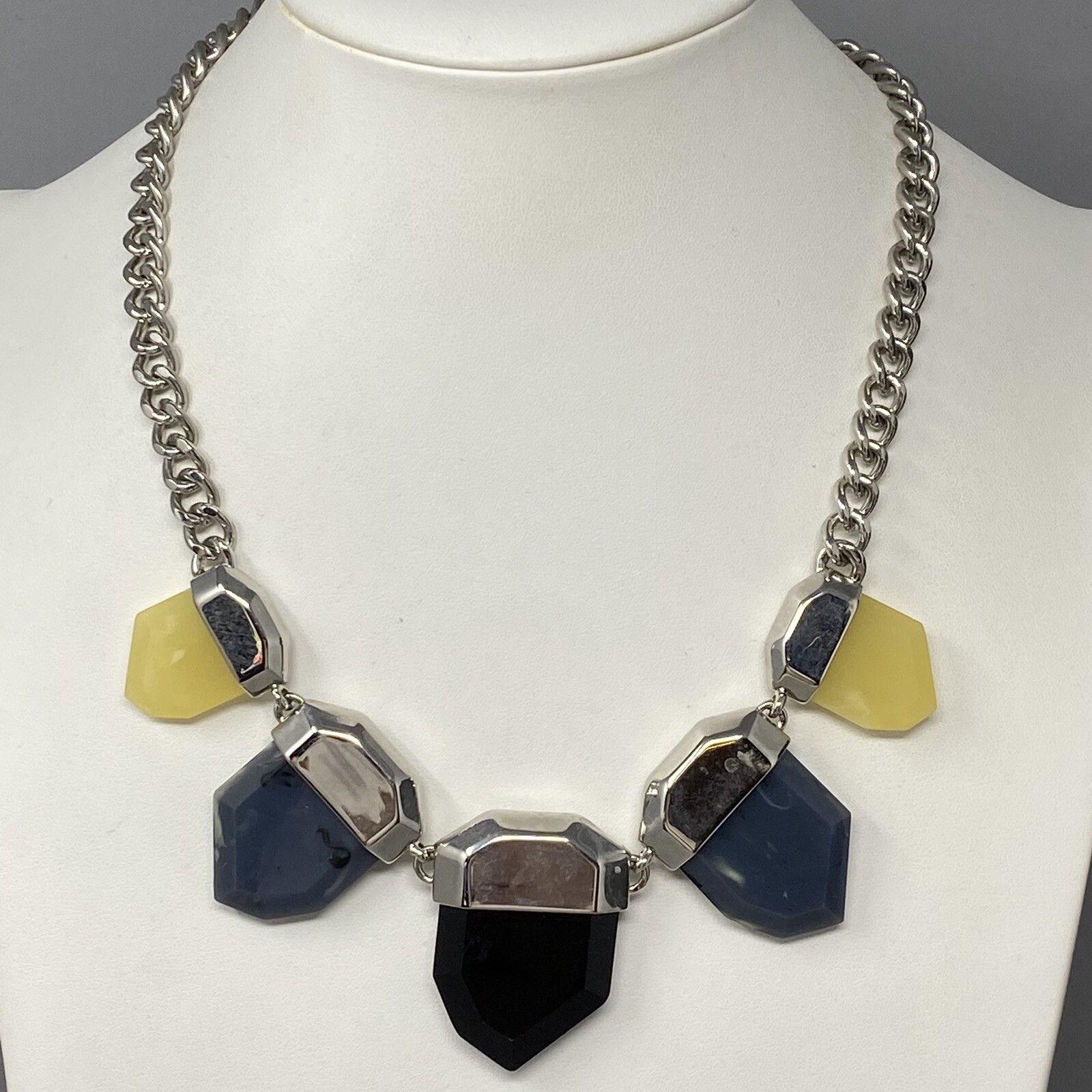 Designer Necklace Gray Black Yellow Faux Stone Acrylic French Connection Chunky