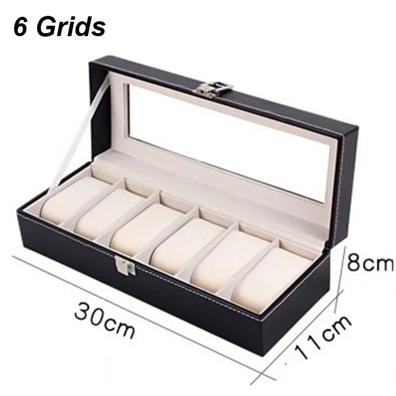6 Slots Watch Box PU Leather Watch Case Jewelry Storage Watch Display Case Gift
