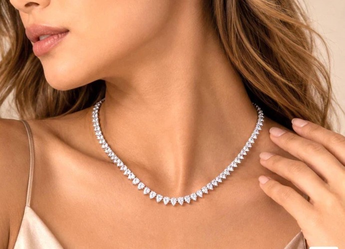 20TCW Pear Cut Lab Created Diamond Women’s Tennis Necklace 14k White Gold Plated