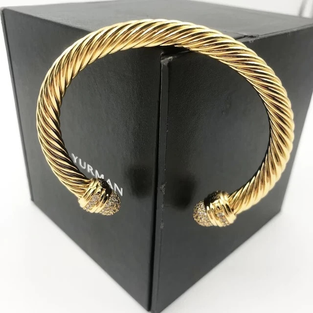 David Yurman7mm Cable Cuff w/ Diamonds & 18K Gold bracelet