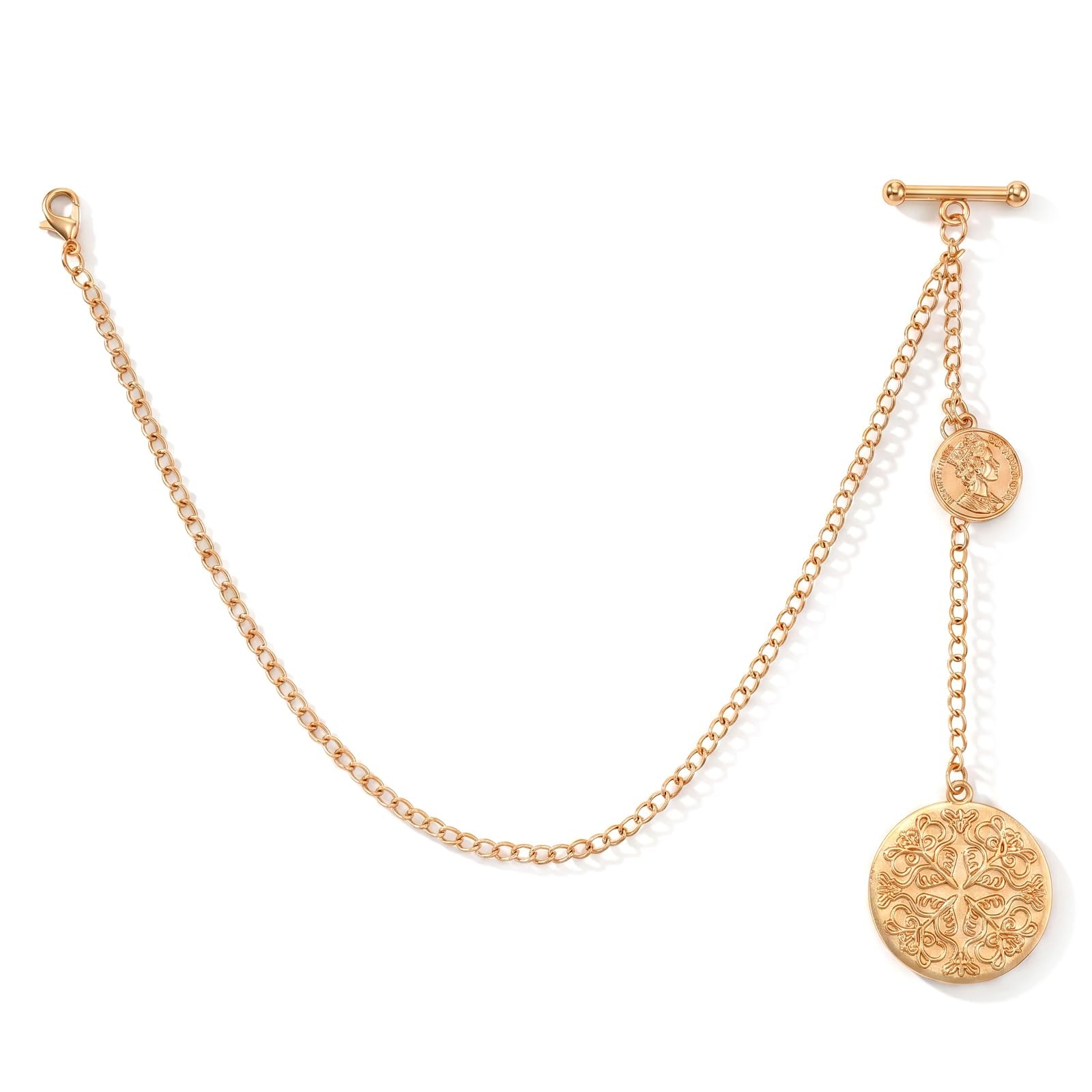 T Bar Men’s Pocket Link Antique Vest Chains Golden Watch Chain with Locket Pe…