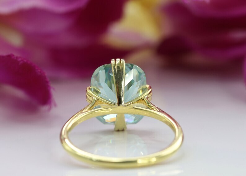 RARE 3Ct Cushion Cut Blue Treated Moissanite Solitaire Wedding Ring 14K Gold FN