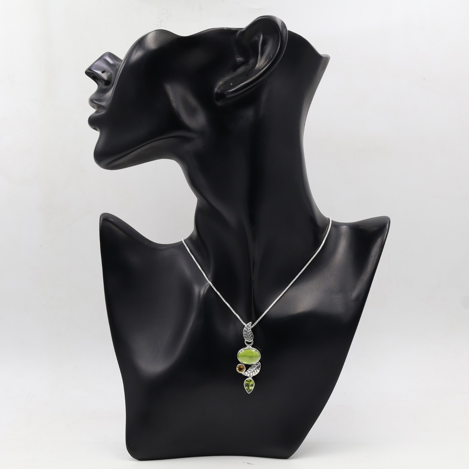 Peridot Leaf Necklace 925 Sterling Silver Gemstone Pendant for Women Gift