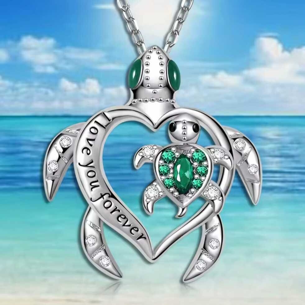Elegant 925 Sterling Silver Charms Sea Turtle Fashion Jewelry Pendant Necklace