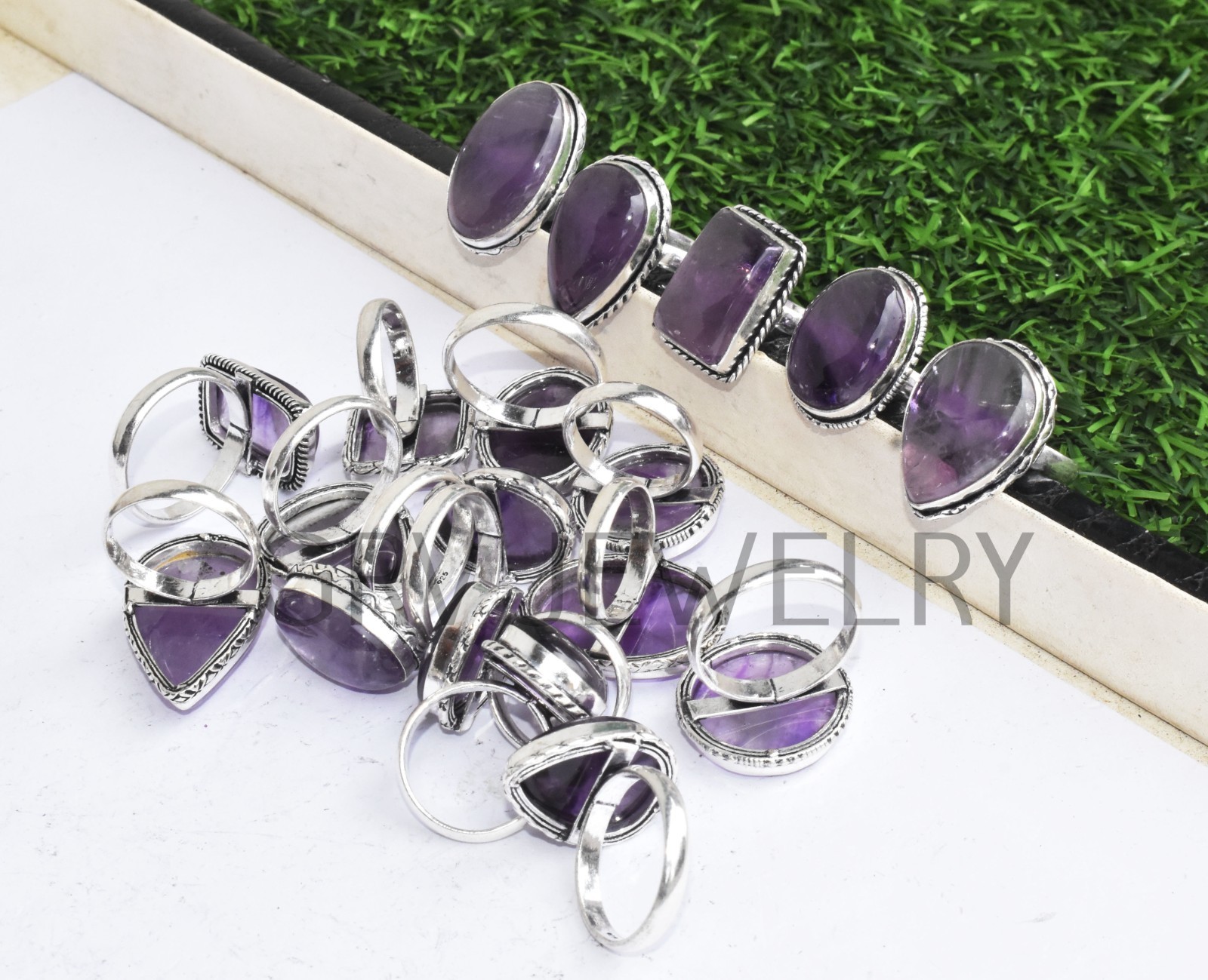 1-500 Pcs Natural Amethyst In Wholesale Gemstone Rings Lot: Silver Plated Whr-9