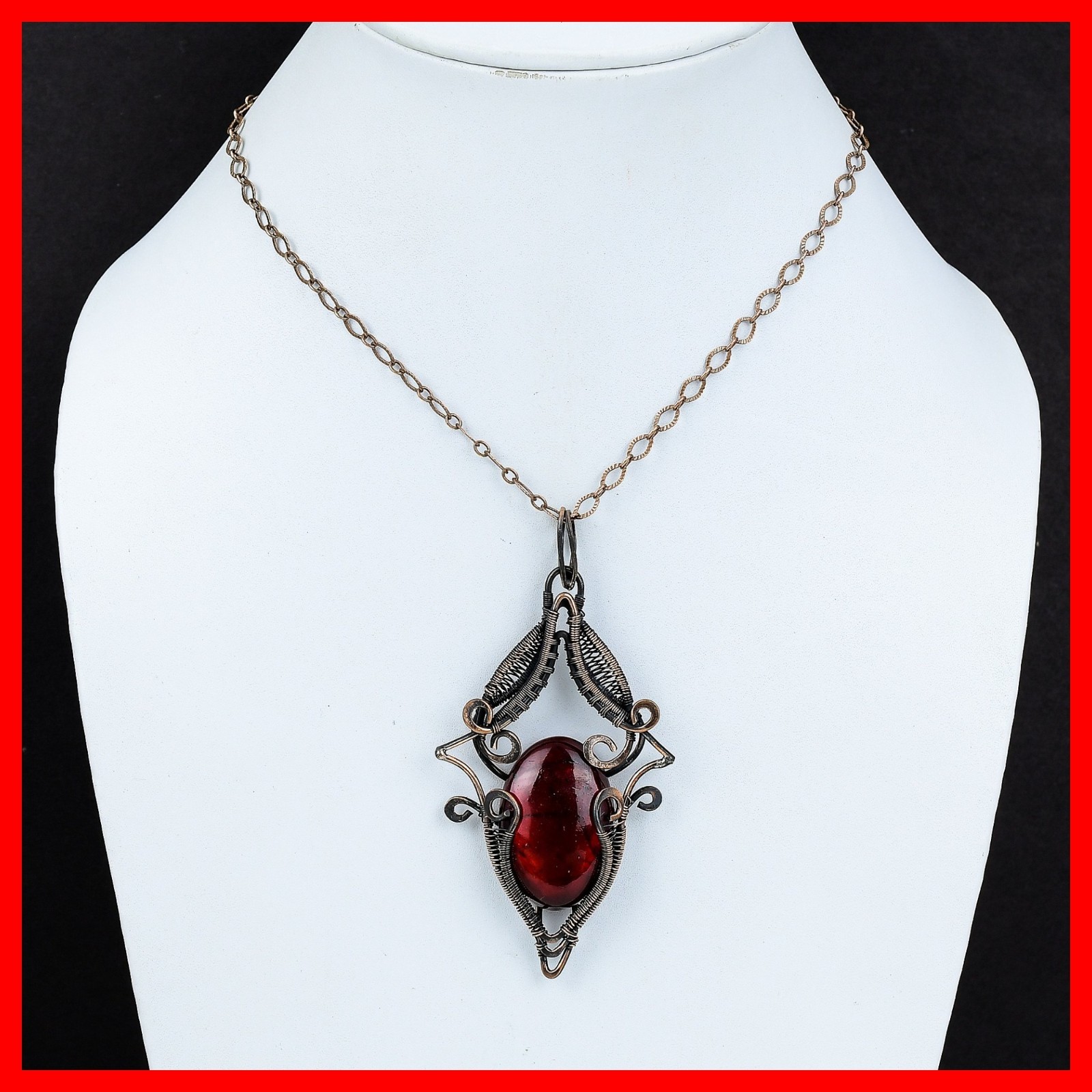 Third Eye Chakra Red Fire Labradorite Stone Copper Wire Wrapped Pendant Jewelry