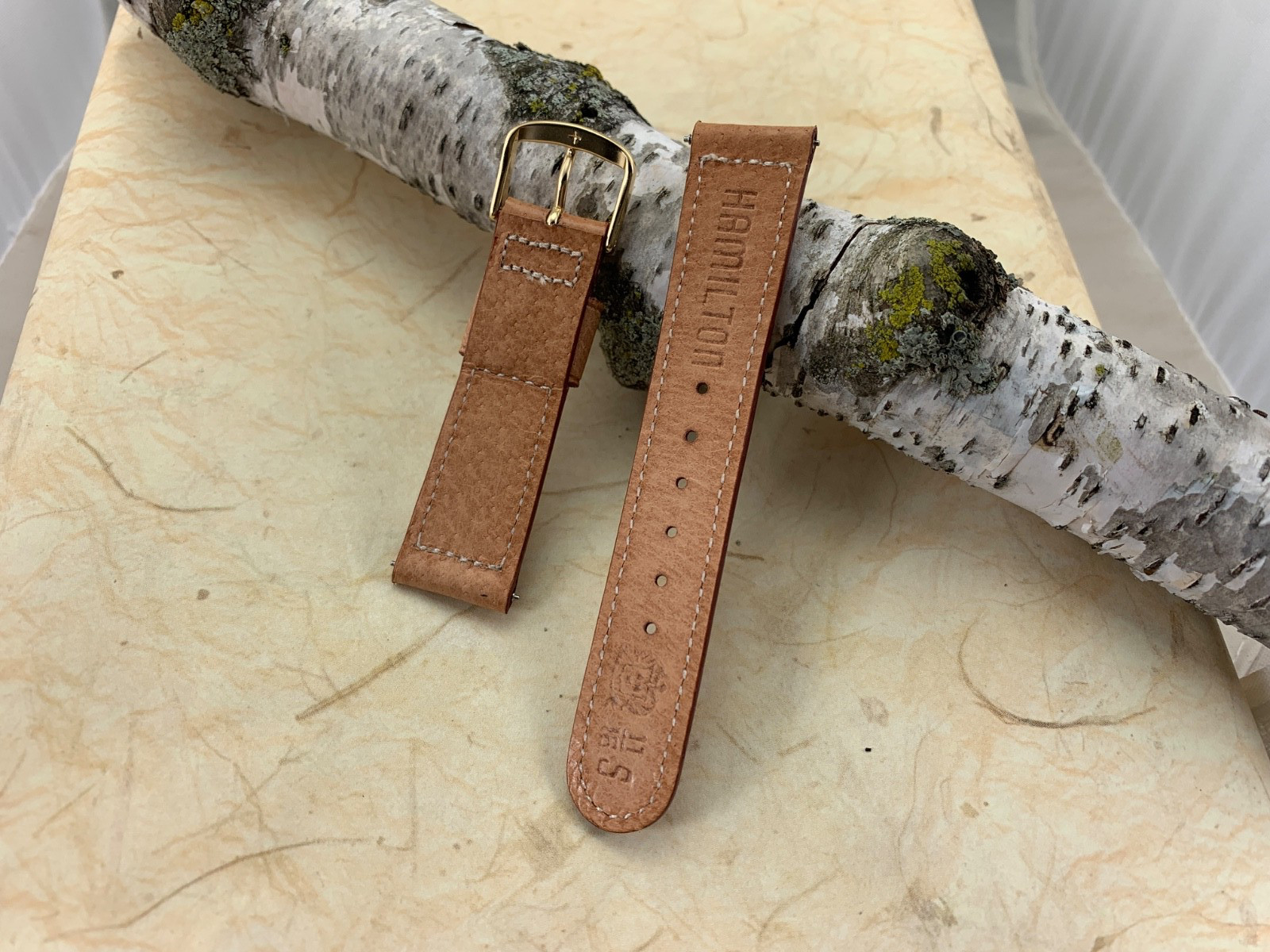 Hamilton NOS Vintage OEM Genuine Leather Light Tan SHORT 18mm X 16mm Strap