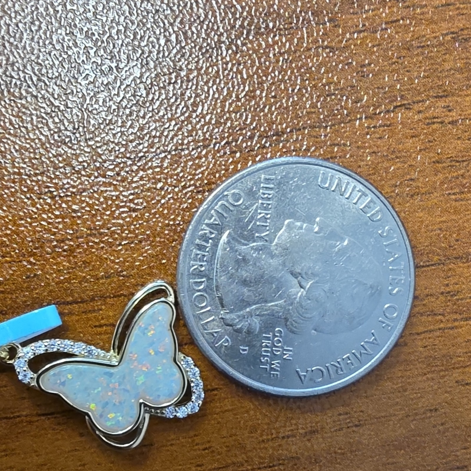 925 Sterling Silver White Opal Butterfly Pendant Necklace Moissanite 0.09ctw