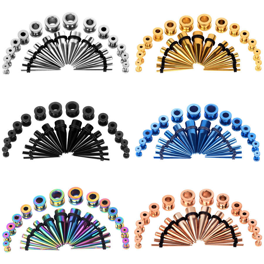 36Pcs Ear Gauge Taper Stretching Kit Ear Plugs Tunnels Expander Piercing 14G-00G