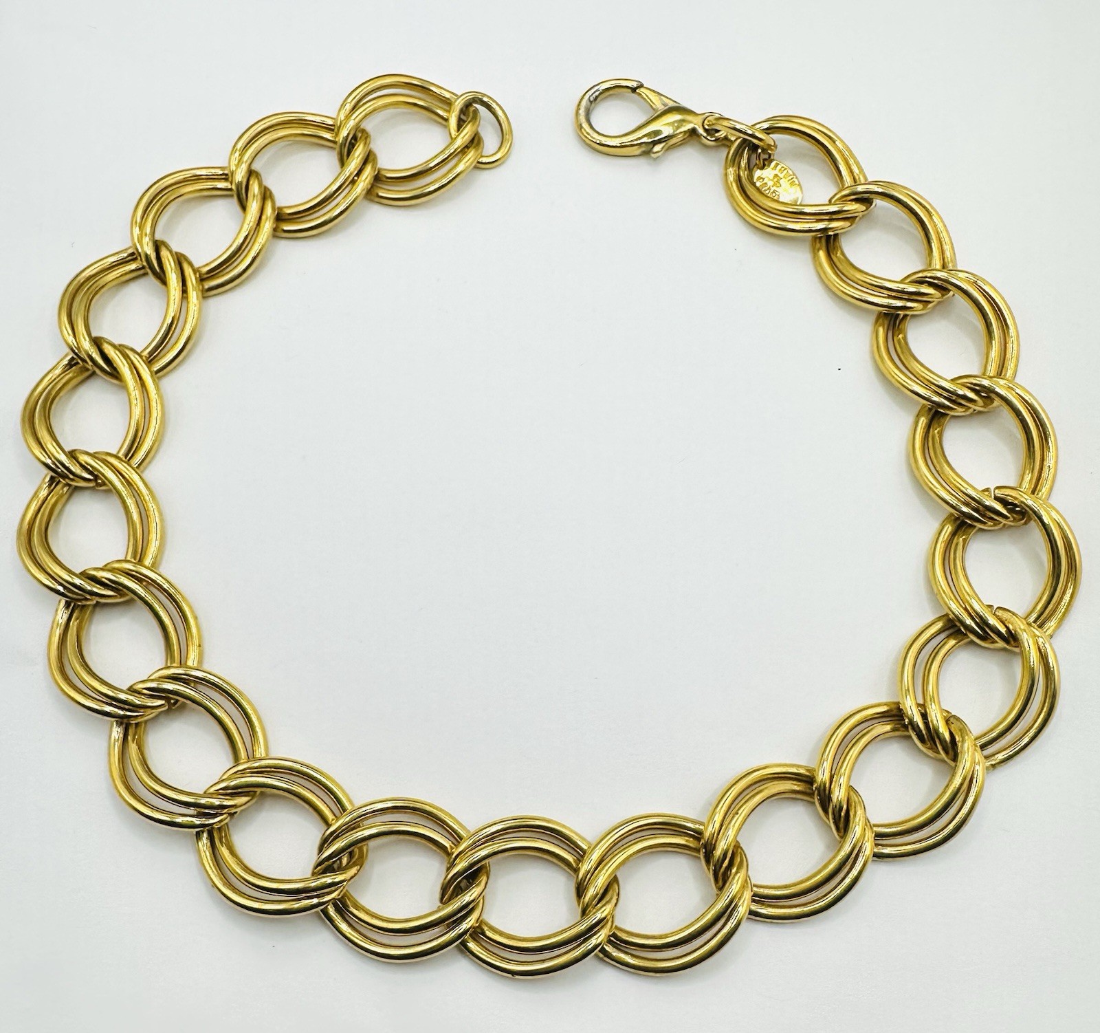Erwin Pearl Signed Gold Tone Double Links Chunky Choker Necklace# 24- 26