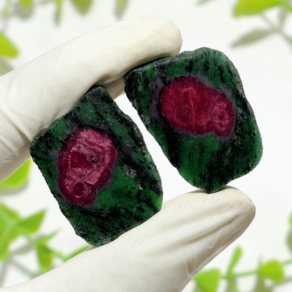 4 PC~ 2 Pairs Natural Ruby In Zoisite 32mm-35mm Matching Slices Gemstones Parcel