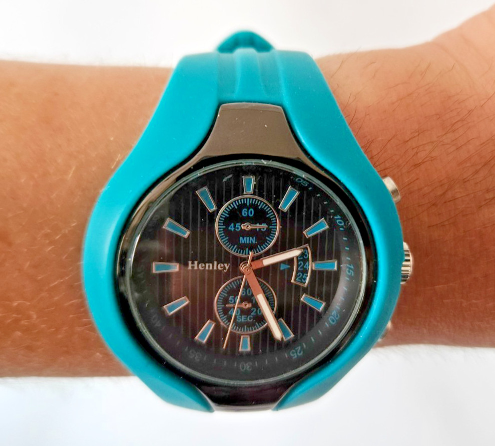 Henley Men’s Sports Watch Turquoise H02042.6, SIlicone Strap, Splash-proof, EXC