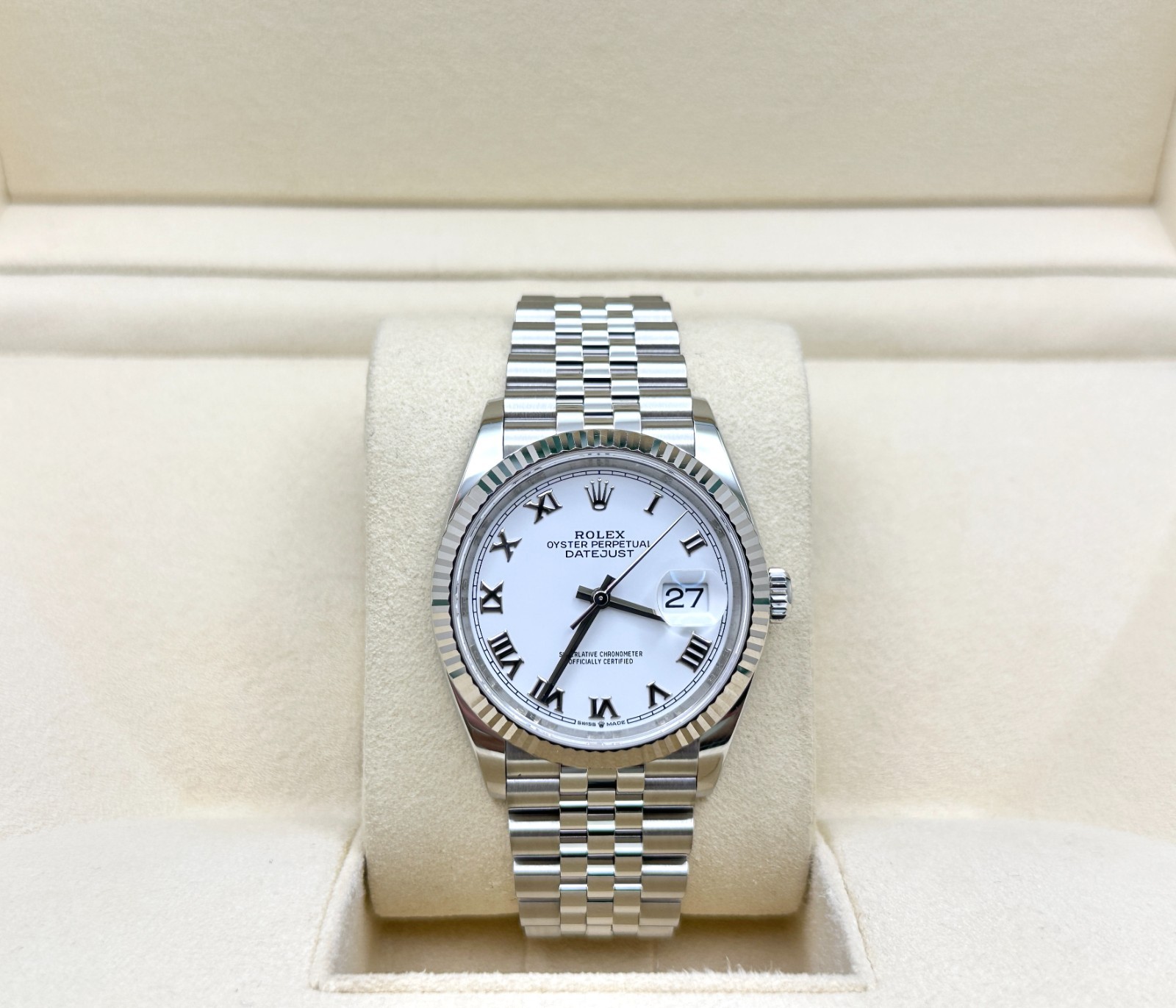 Rolex Datejust 126234 36mm White Roman Dial 18K Gold Bezel Steel Box Paper 2021