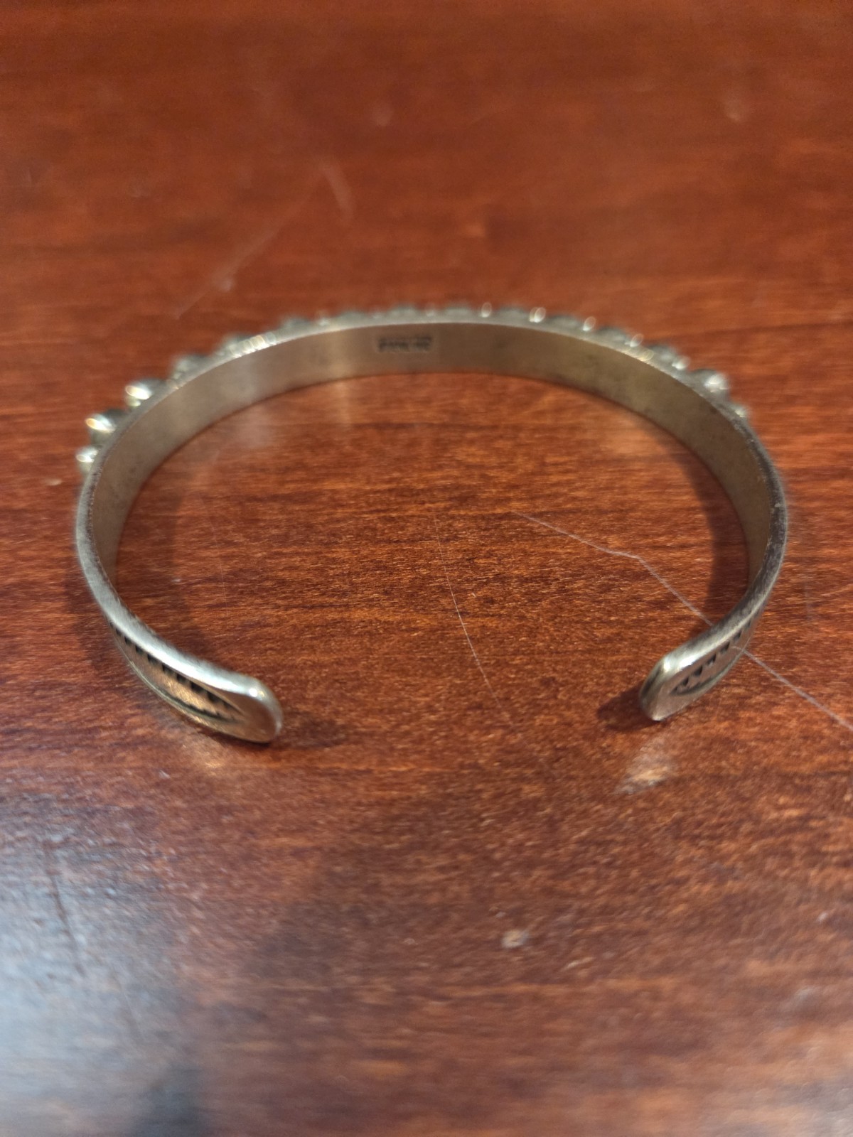 Vintage Fred Harvey Era Navajo Sterling Silver Pearl Row Cuff Bracelet Stamped