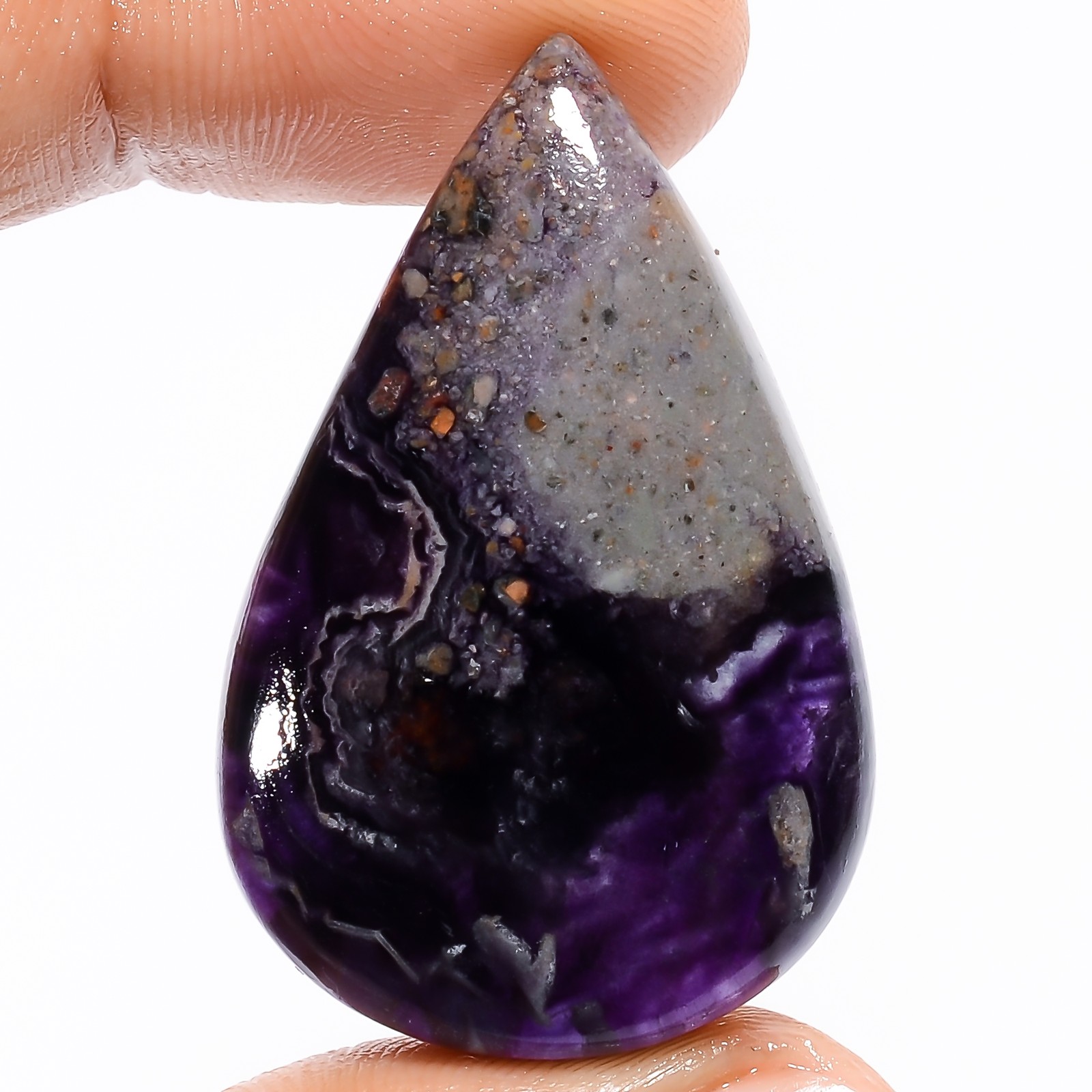 Natural Tiffany Fluorite Pear Shape Cabochon Gemstone 62 Ct. 37X24X7 mm X-22362