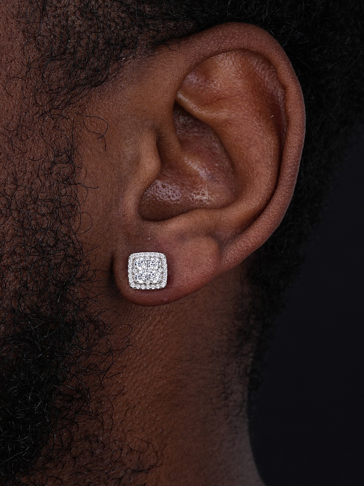 Real Solid 925 Sterling Silver Iced CZ Hip Hop Earrings Studs Square ICY Mens
