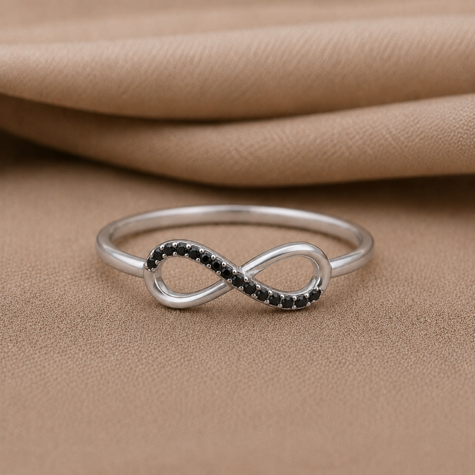 925 Sterling Silver Black Spinel Infinity Ring Minimalist Promise Gift for Women