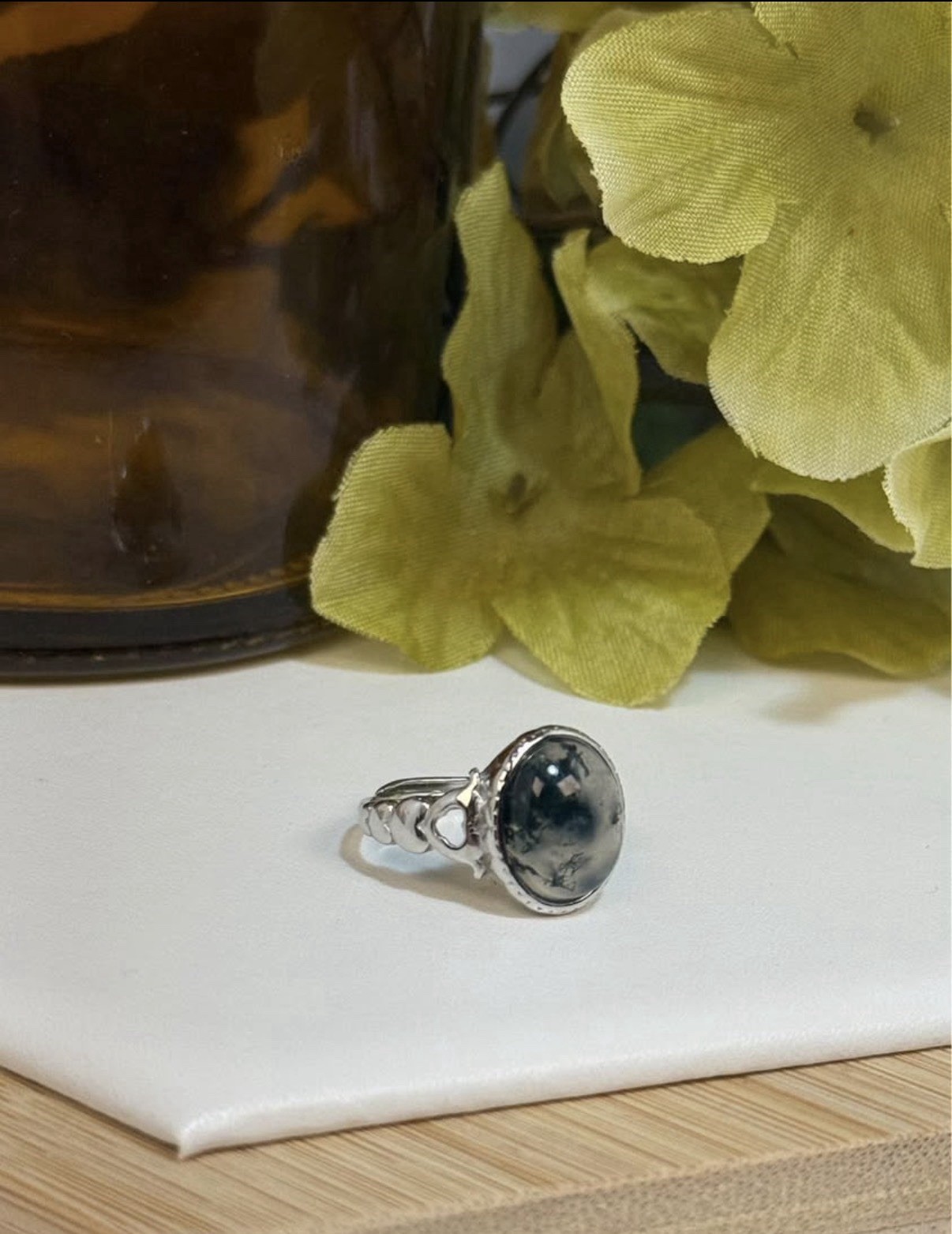 Moss Agate Adjustable Ring 14.2/5.6MM
