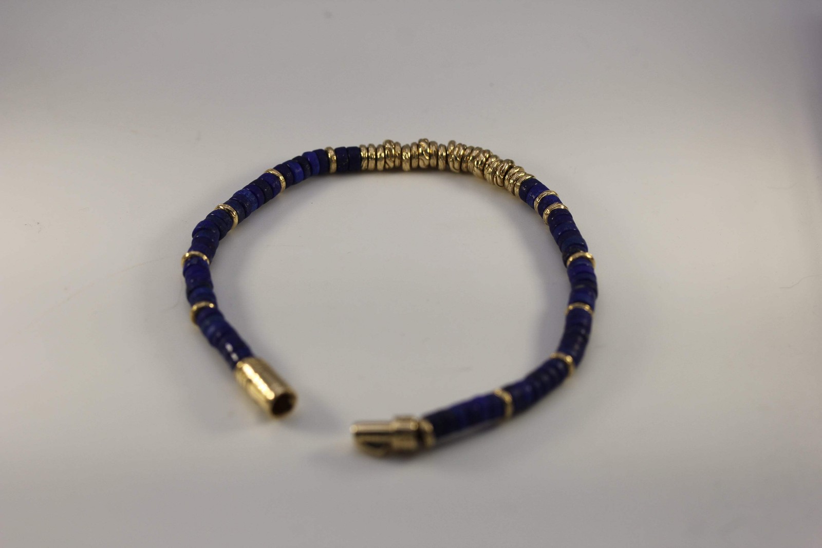John Hardy 14K Yellow Gold Lapis Heishi Bracelet ~7.25in