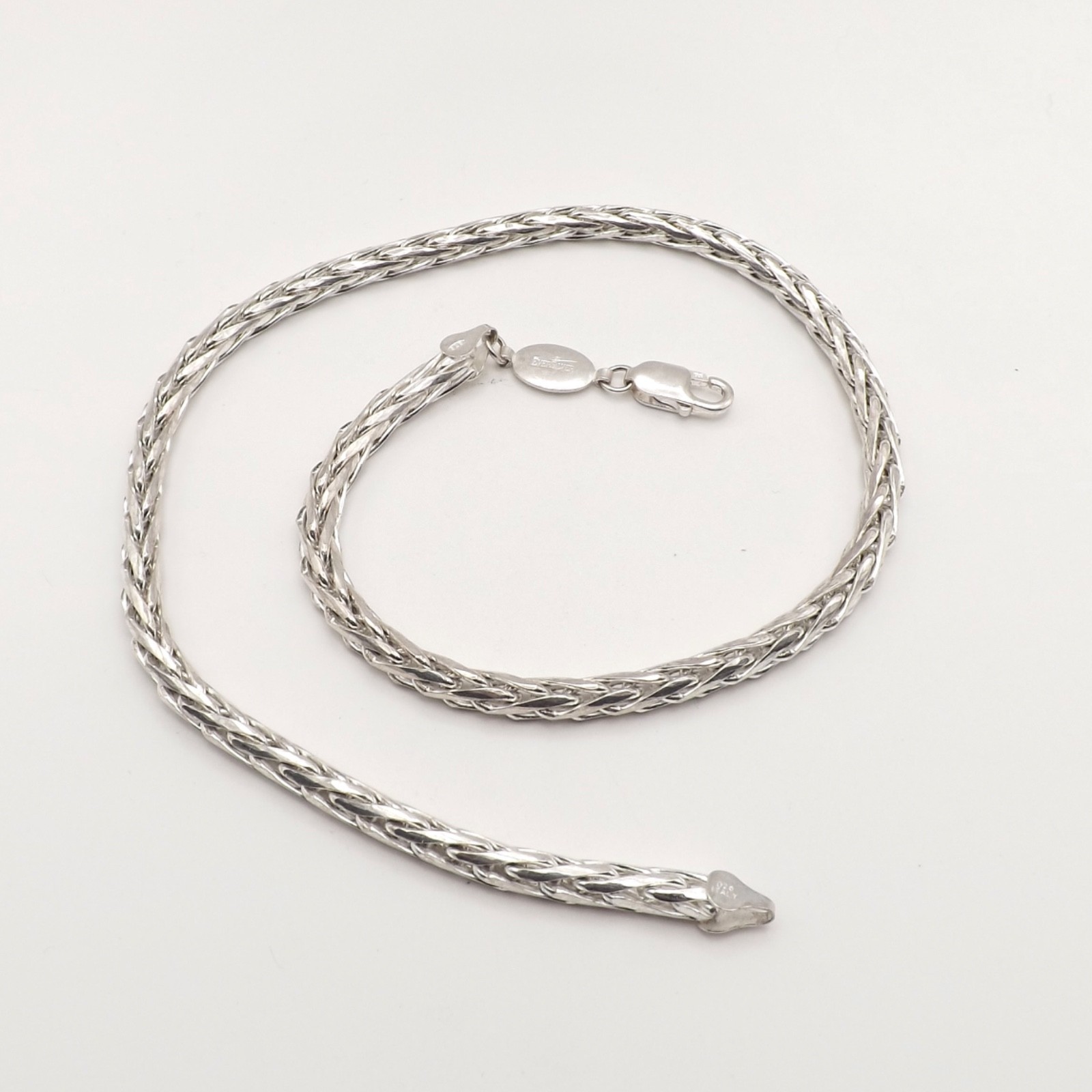 Sterling Ever Silver Round Wheat Link Pendant Chain Solid Necklace 18in