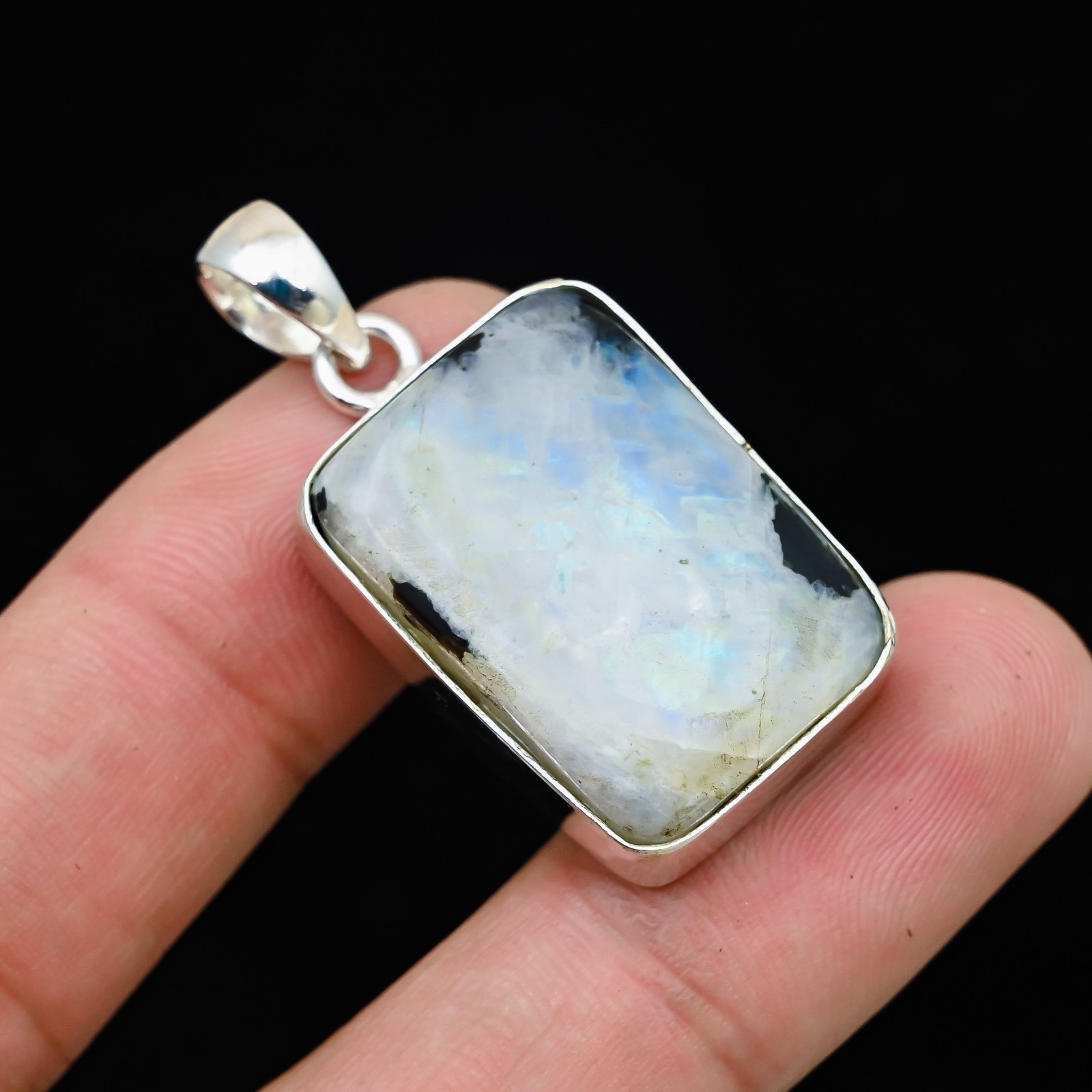 Rainbow Moonstone Gemstone 925 Sterling Silver Handmade Pendant Jewelry Gift For