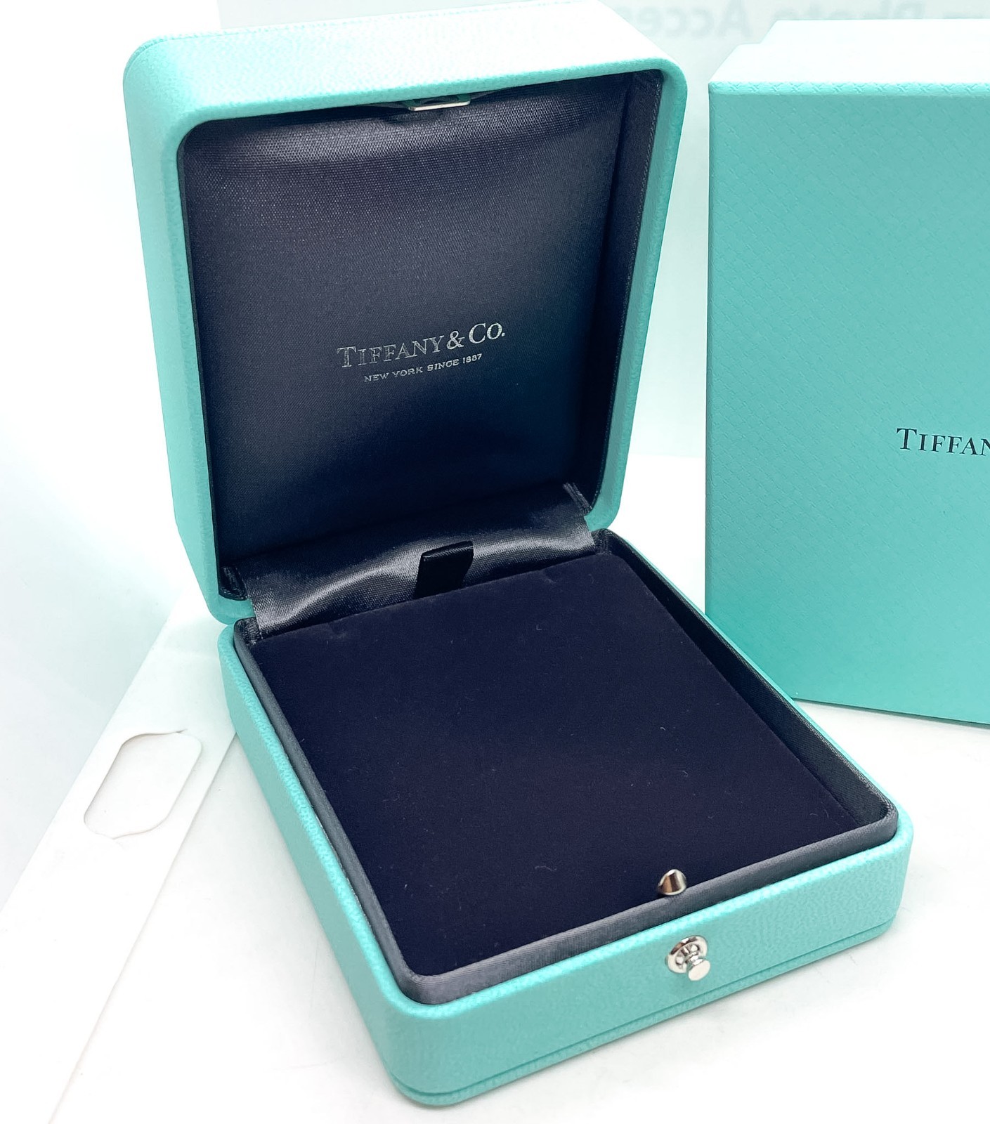 Tiffany & Co. Blue Leather Necklace Holder Box Case 4″ x 3.25″ x 2″