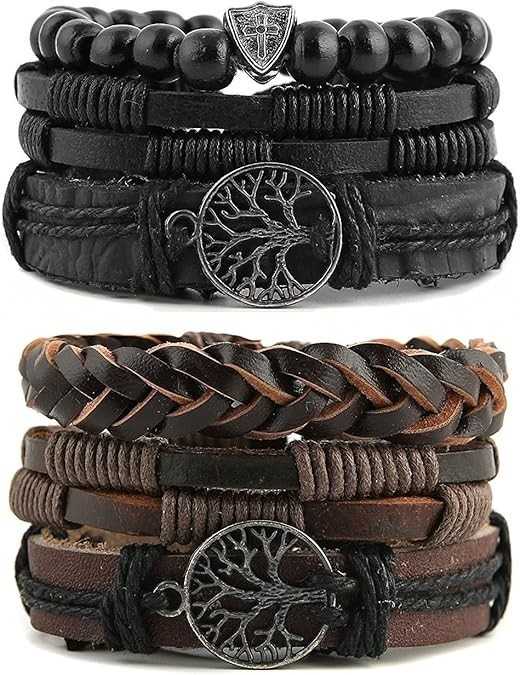 Genuine Leather Tree of Life Bracelet, Tiger Eye Lava Stone Beaded Band
