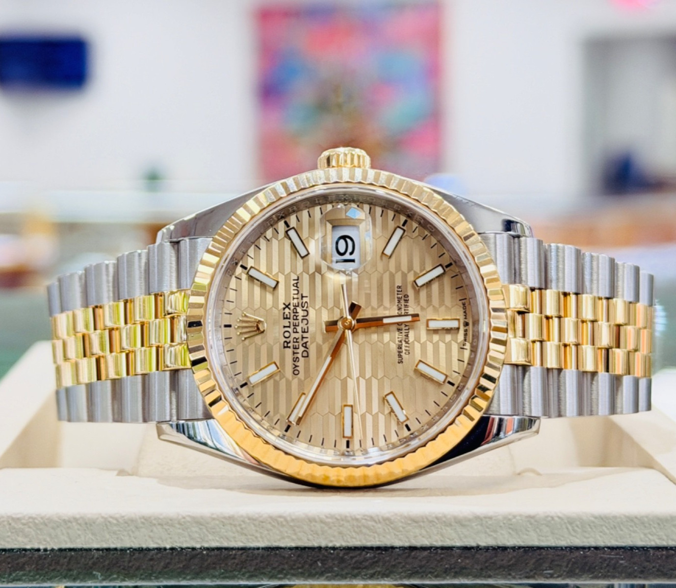Rolex Datejust 36 126233 Champagne Motif Stick Steel & Yellow Gold BOX/PAPERS