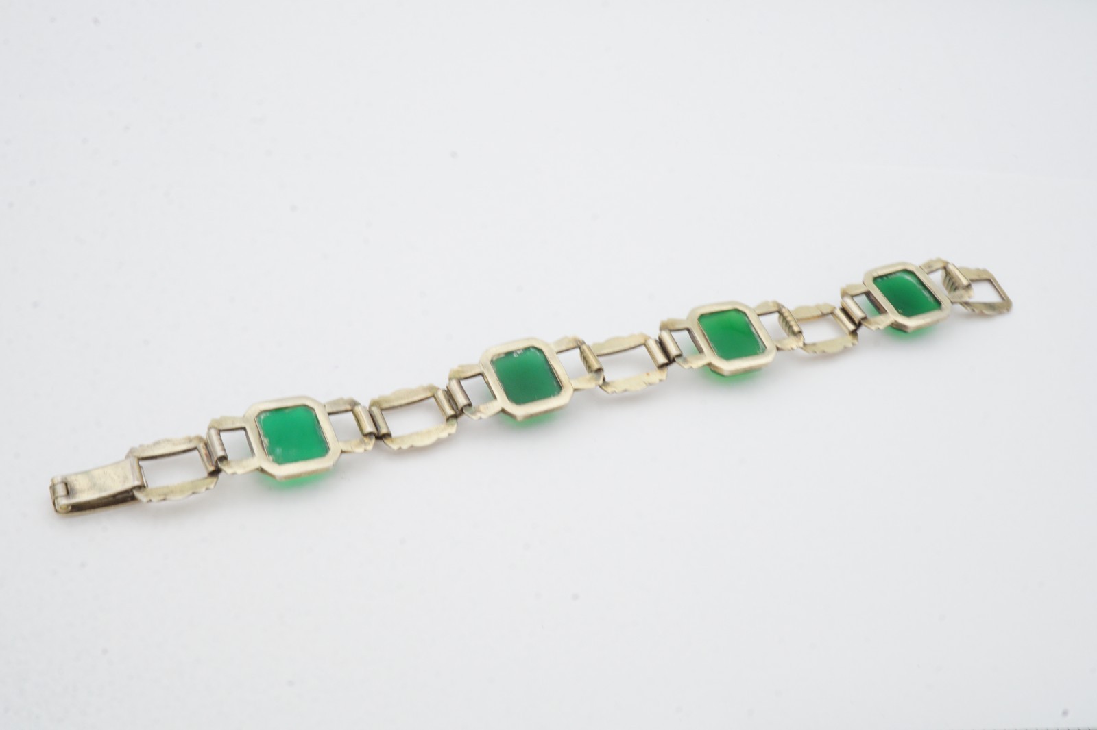 Vintage Sterling Silver 925 Chrysoprase Bracelet 7.25″ Art Deco