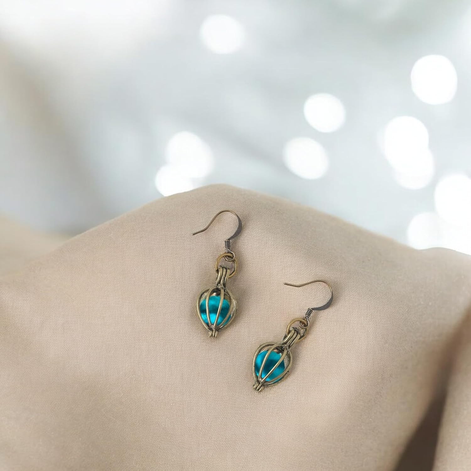 Antique Brass Dangle Earrings with Recycled Mason Jar Glass – Unique Jewelry