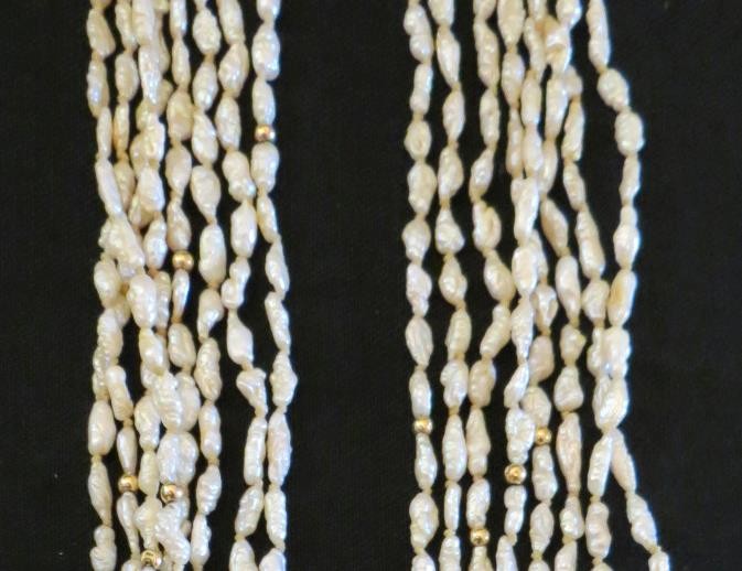 Vintage 14K Yellow Gold Seed Pearl Beaded Multi-Strand Necklace 17 1/2”