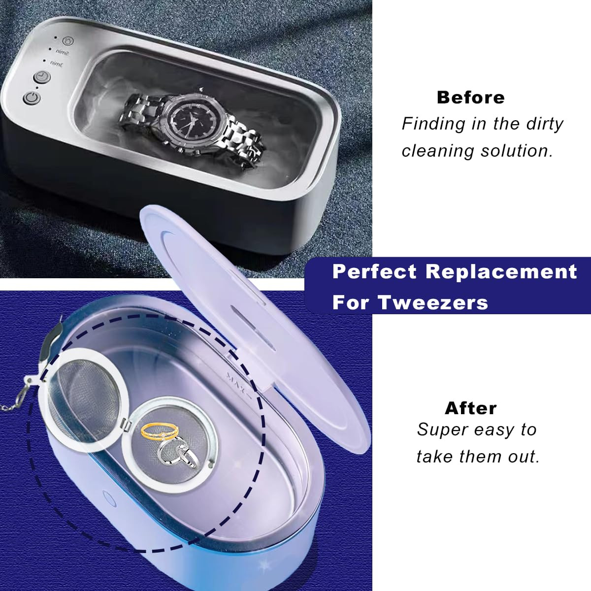 3 Pack Ultrasonic Cleaner Basket, Ultrasonic Jewelry Cleaner Stainless Steel Bas