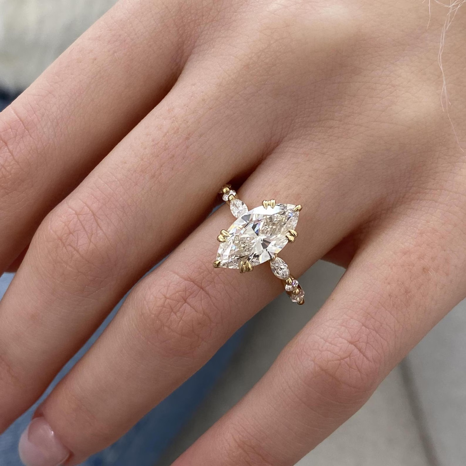 Marquise IGI Certified Lab Grown/CVD Diamond Jewelry Gift Ring 14k Yellow Gold