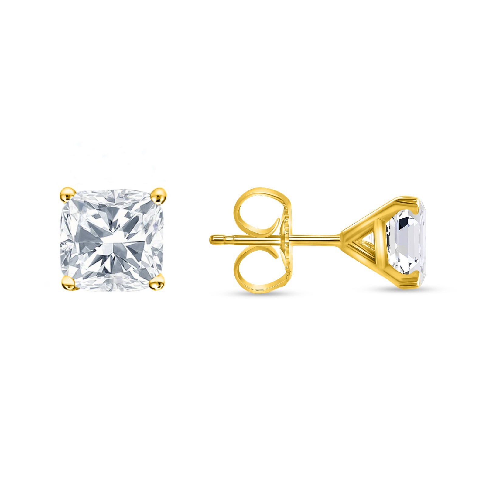 1 Ct Cushion Lab Created Grown Diamond Earring 14K Yellow Gold F/VS Martini Push
