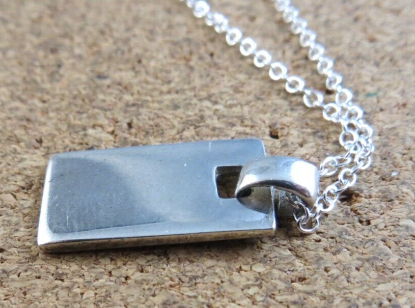 Vintage Sterling Silver Rectangular 1″ Bar Pendant Chain Necklace #128