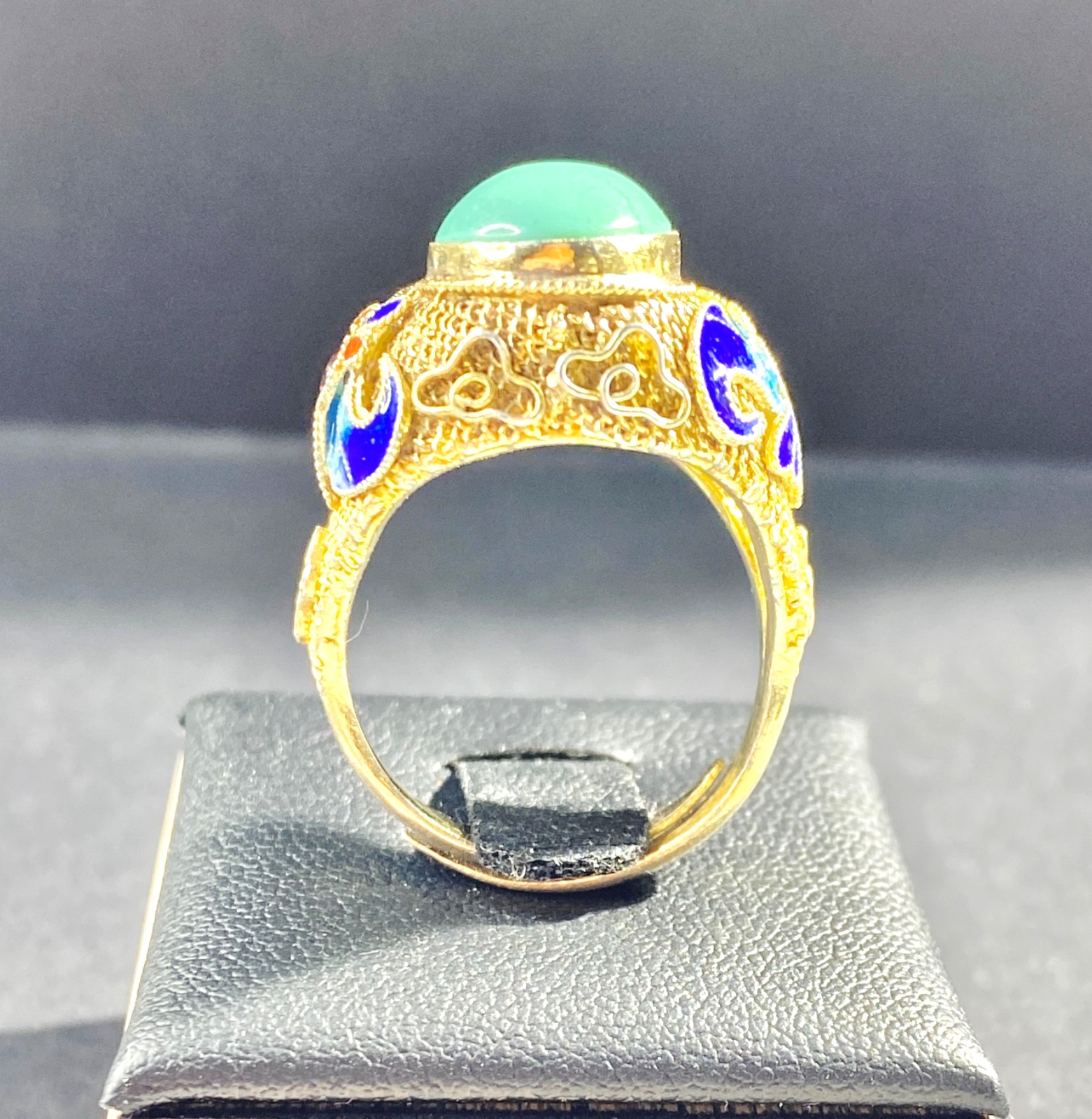 Vintage Chinese Export Silver Vermeil Turquoise & Enamel Adjustable Sized Ring